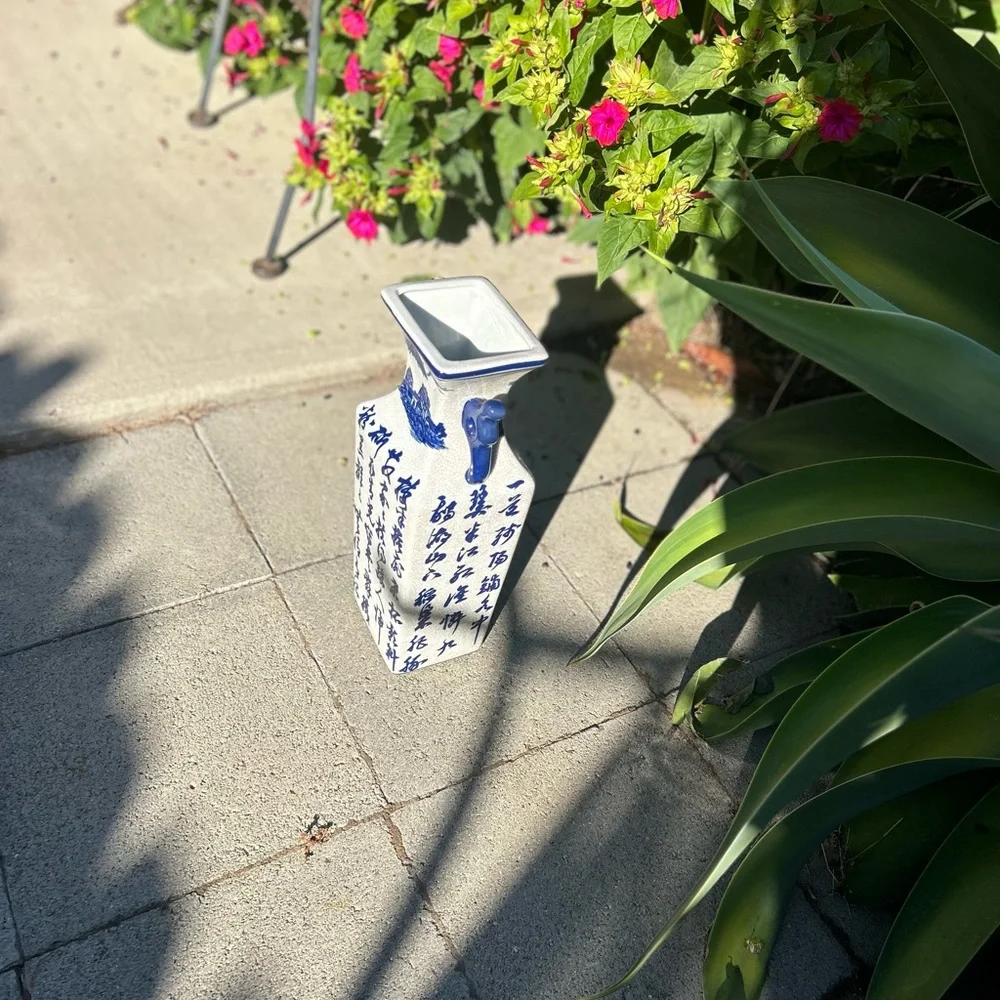Chinese Porcelain Poem Flower Vase Cobalt Blue, 16